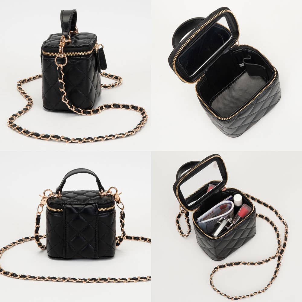 Sensibling Corp. - Faux Leather Quilted Top Handle Mini Vanity Box Crossbody Bag