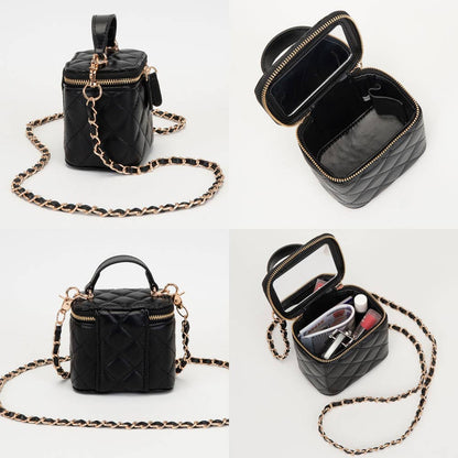 Sensibling Corp. - Faux Leather Quilted Top Handle Mini Vanity Box Crossbody Bag