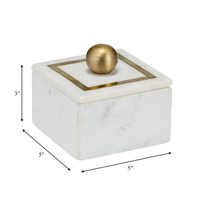 Sagebrook Home - Marble Modern Storage Box with Removable Lid - White, 5 in.