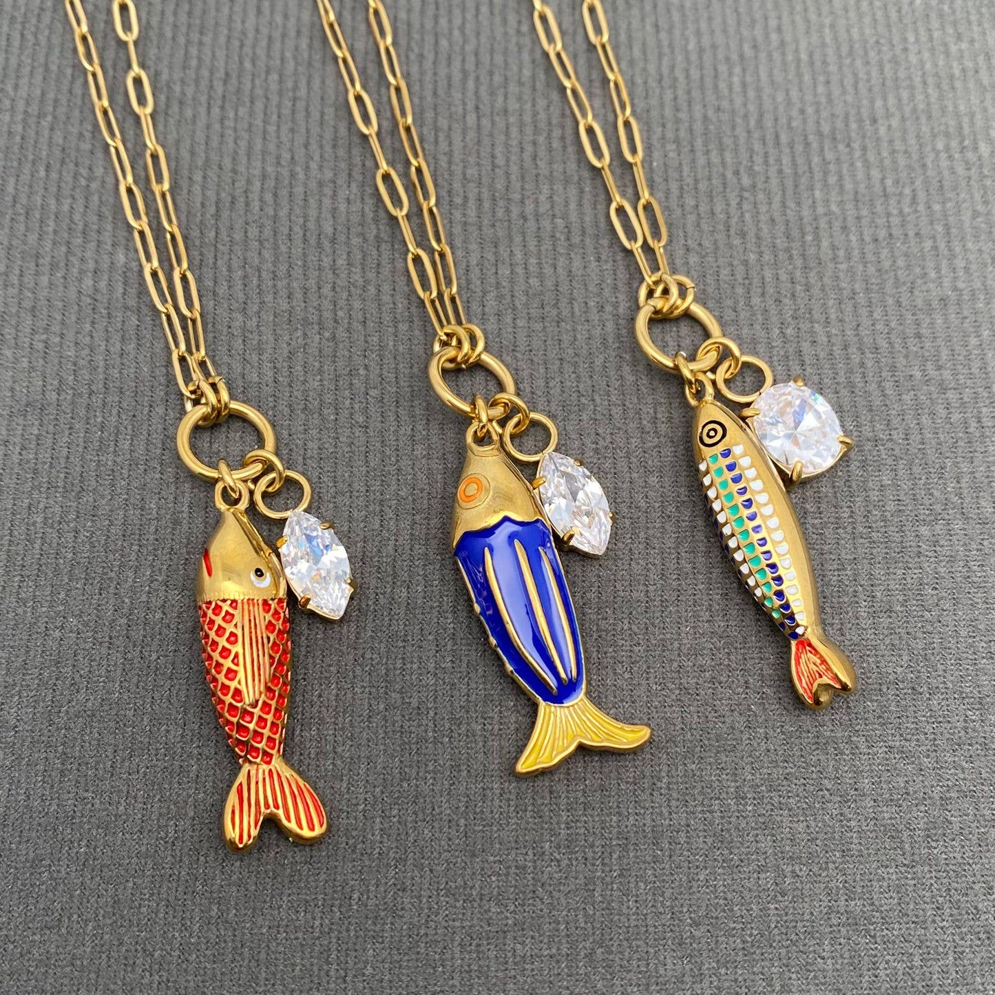 Mio Queena - Enamel Fish Charm 18K Gold Plate Necklace