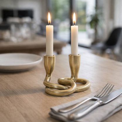 Sagebrook Home - Candle Holder - Gold Metal Knotted 2-Taper, 6 in.