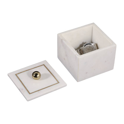 Sagebrook Home - Marble Modern Storage Box with Removable Lid - White, 5 in.