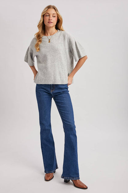Bluivy - GATHERED SHORT SLEEVE BOXY KNIT SWEATER TOP