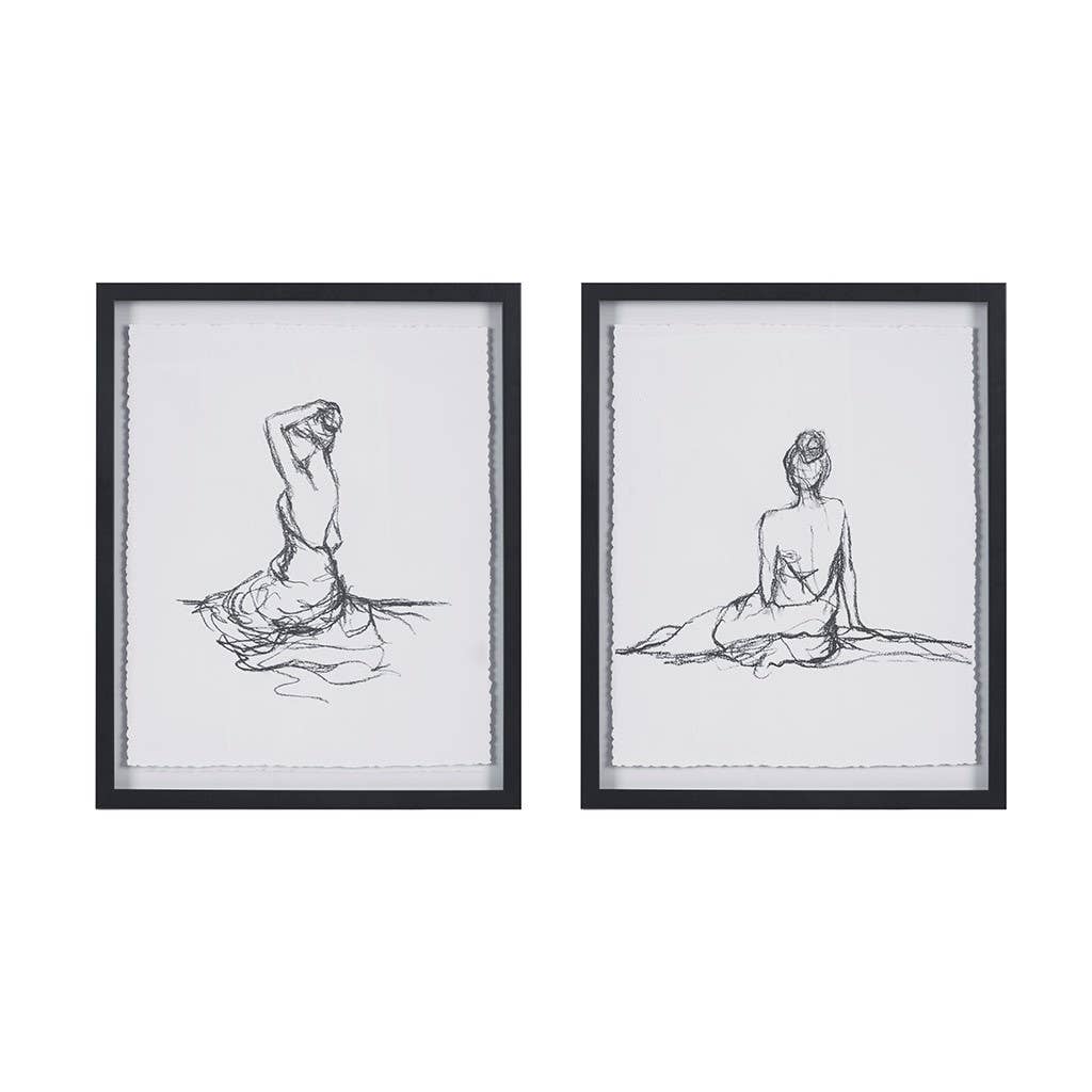 Olliix - Feminine Figure Sketch Wall Decor Framed Art 2-PIece Set
