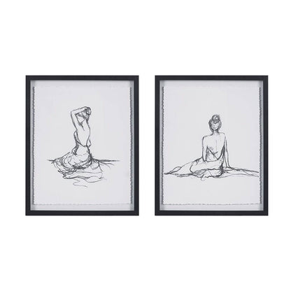 Olliix - Feminine Figure Sketch Wall Decor Framed Art 2-PIece Set