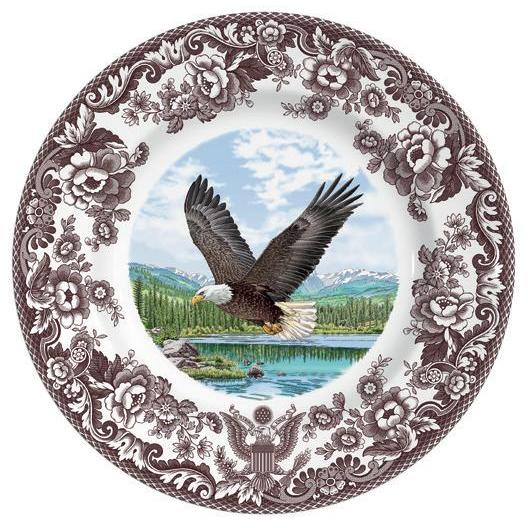 Spode Woodland Limited Edition Eagle Dinner Plate with bald eagle in flight and ornamental border