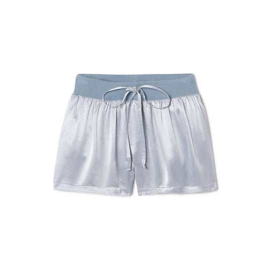 PJ Harlow Mikel shorts in light blue with gray waistband and drawstring, flat lay
