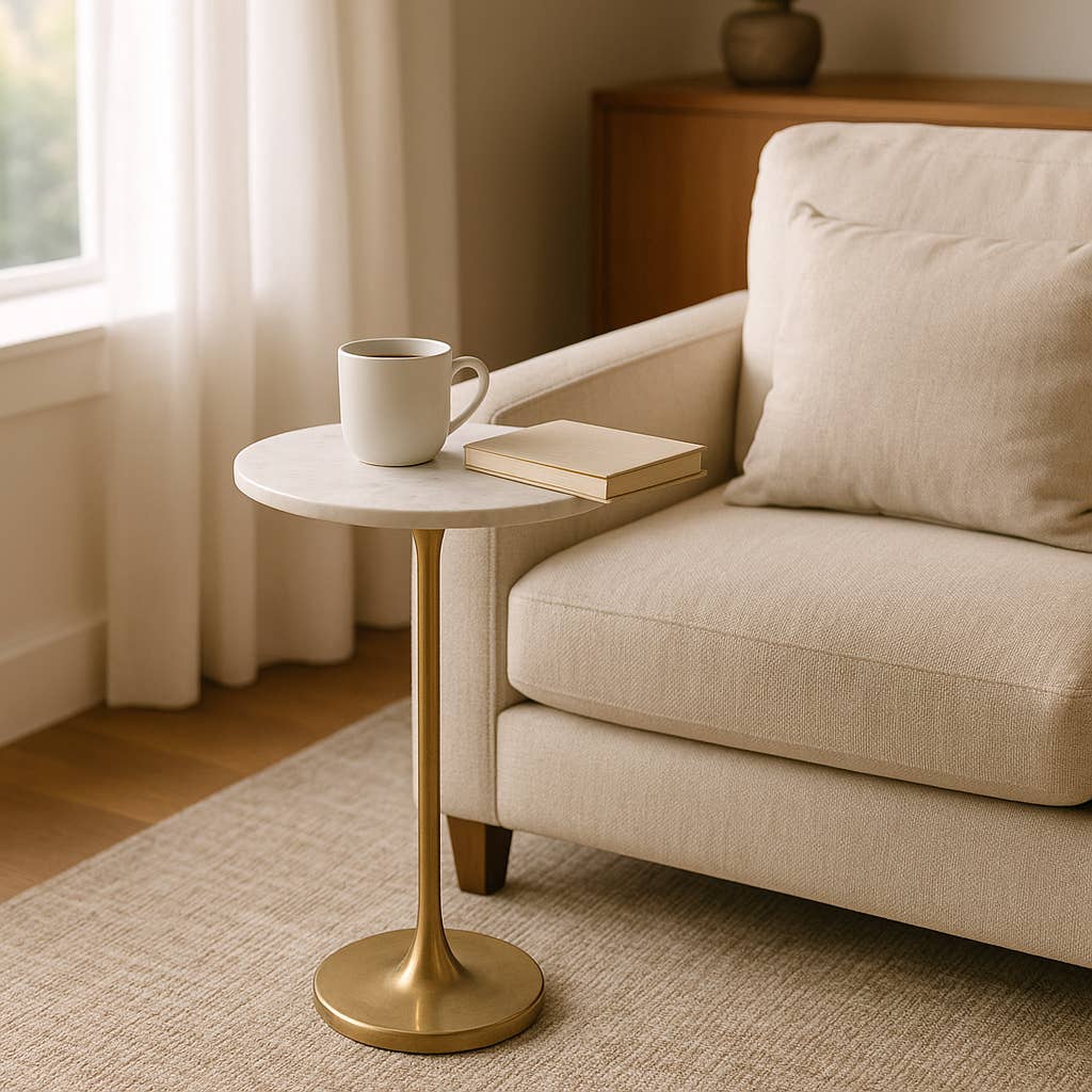 Sagebrook Home - Gold/White Marble Top End Table
