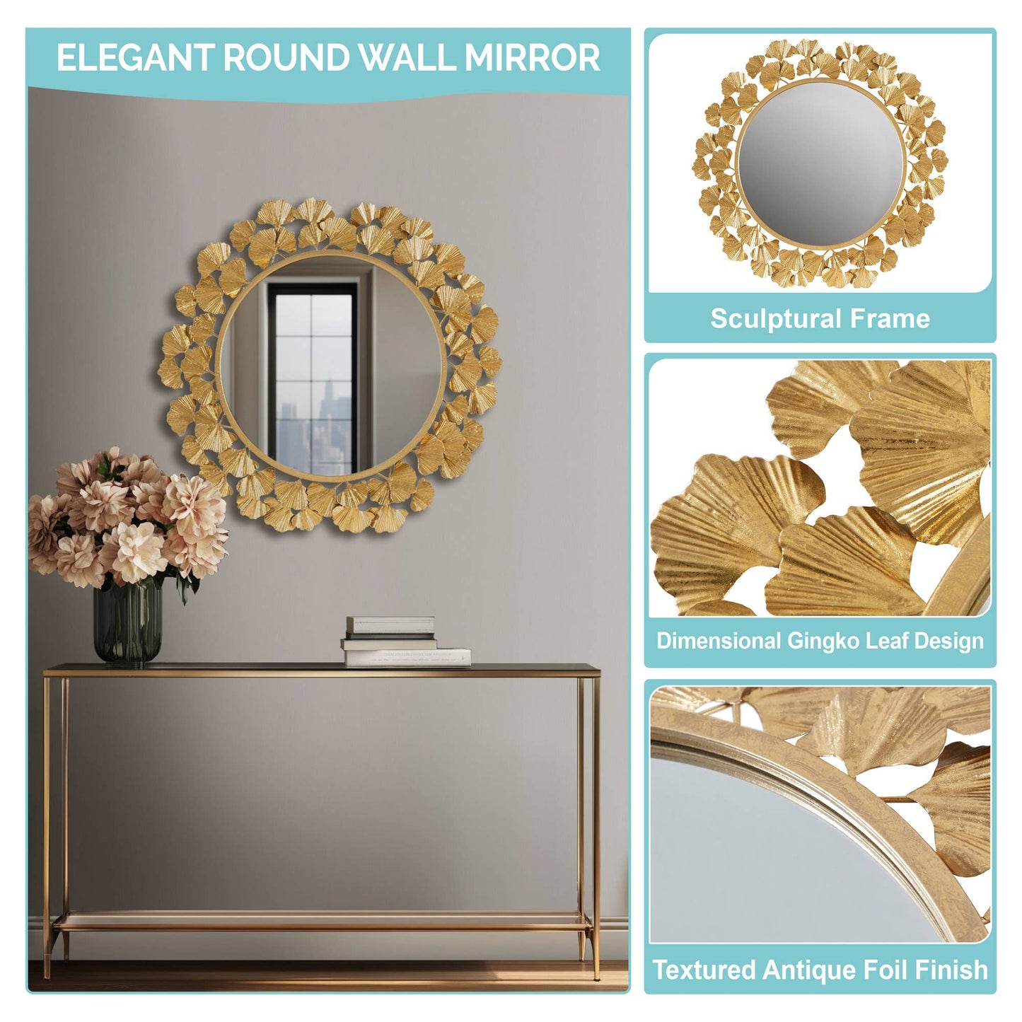 Olliix - Gold Foil Ginkgo Leaf Decor Mirror