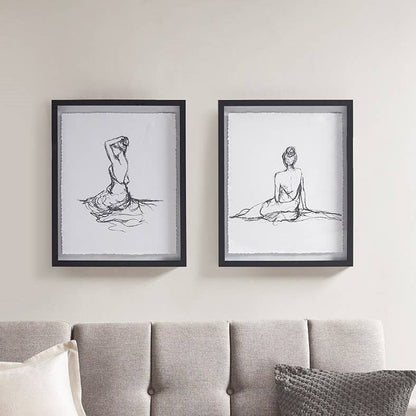 Olliix - Feminine Figure Sketch Wall Decor Framed Art 2-PIece Set