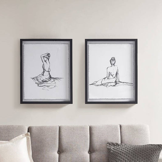 Olliix - Feminine Figure Sketch Wall Decor Framed Art 2-PIece Set