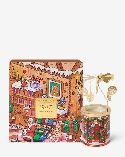 Glasshouse 13.4oz Candle with Carousel Gift Set - Kyoto in Bloom