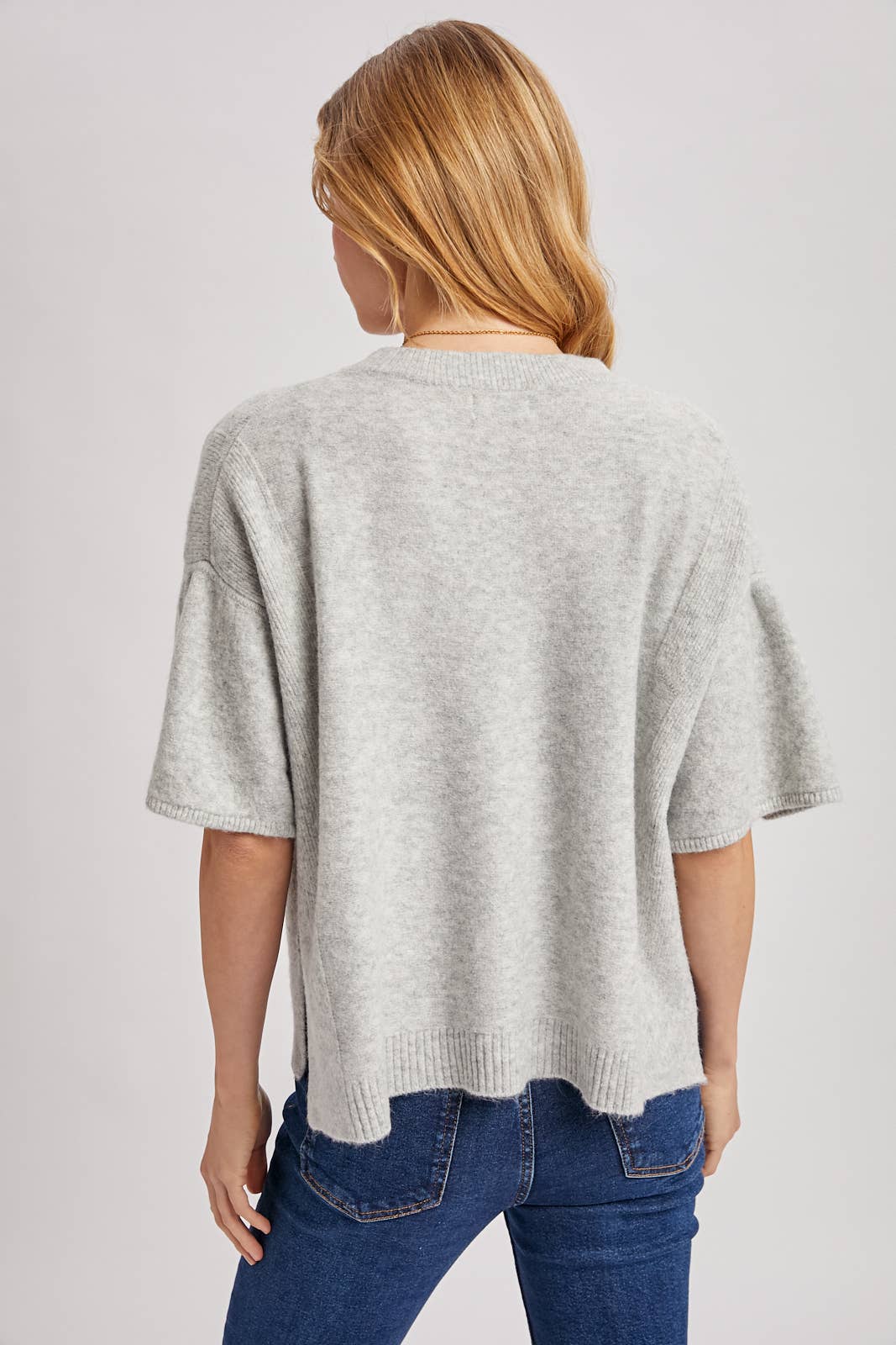Bluivy - GATHERED SHORT SLEEVE BOXY KNIT SWEATER TOP