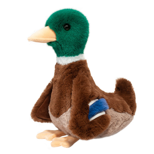 Douglas Desie the Mallard Duck plush with green head, tan beak, brown body, and blue wing detail