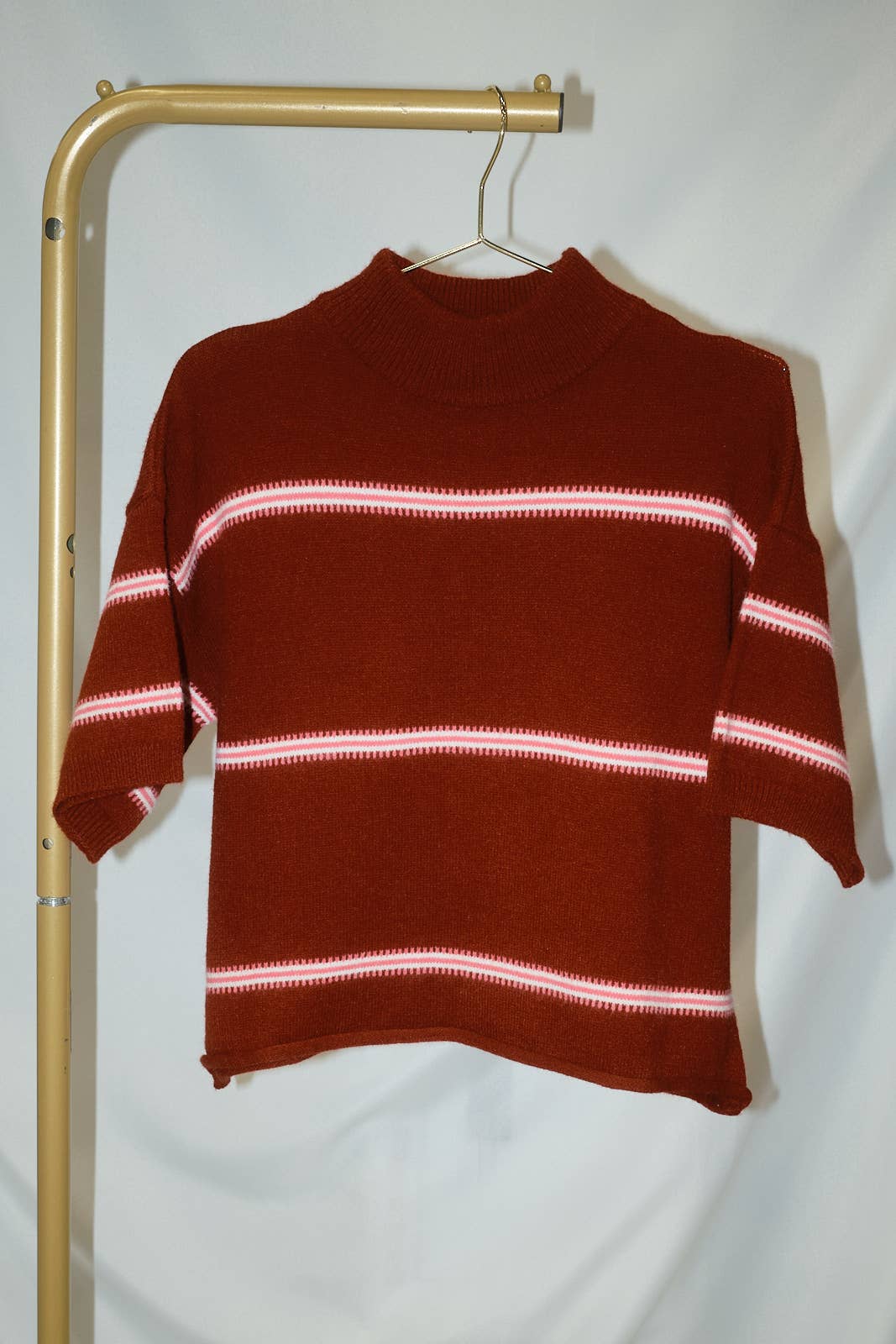 Sunday Edition by LE LIS - MOCK NECK SHORT SLEEVE STRIPE DETAIL SWEATER TOP