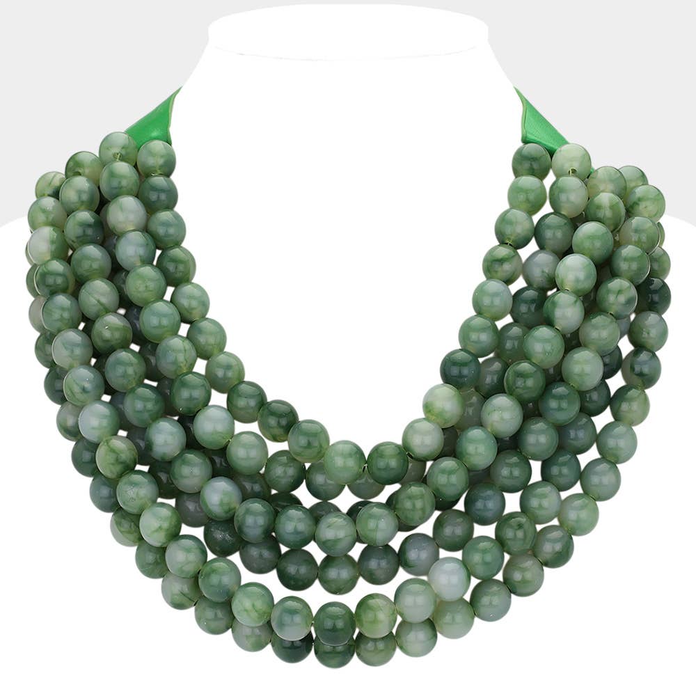 Sensibling Corp. - Chunky Acrylic Bead Layered Faux Leather Magnetic Necklace