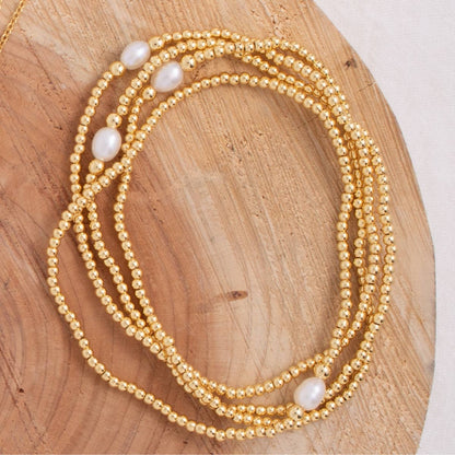 Splendid Iris - 2mm Stretch Bracelets with Delicate Pearl Between 3mm Beads