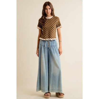 So Me - POLKA DOT RUFFLED SHORT SLEEVES SWEATER KNIT TOP