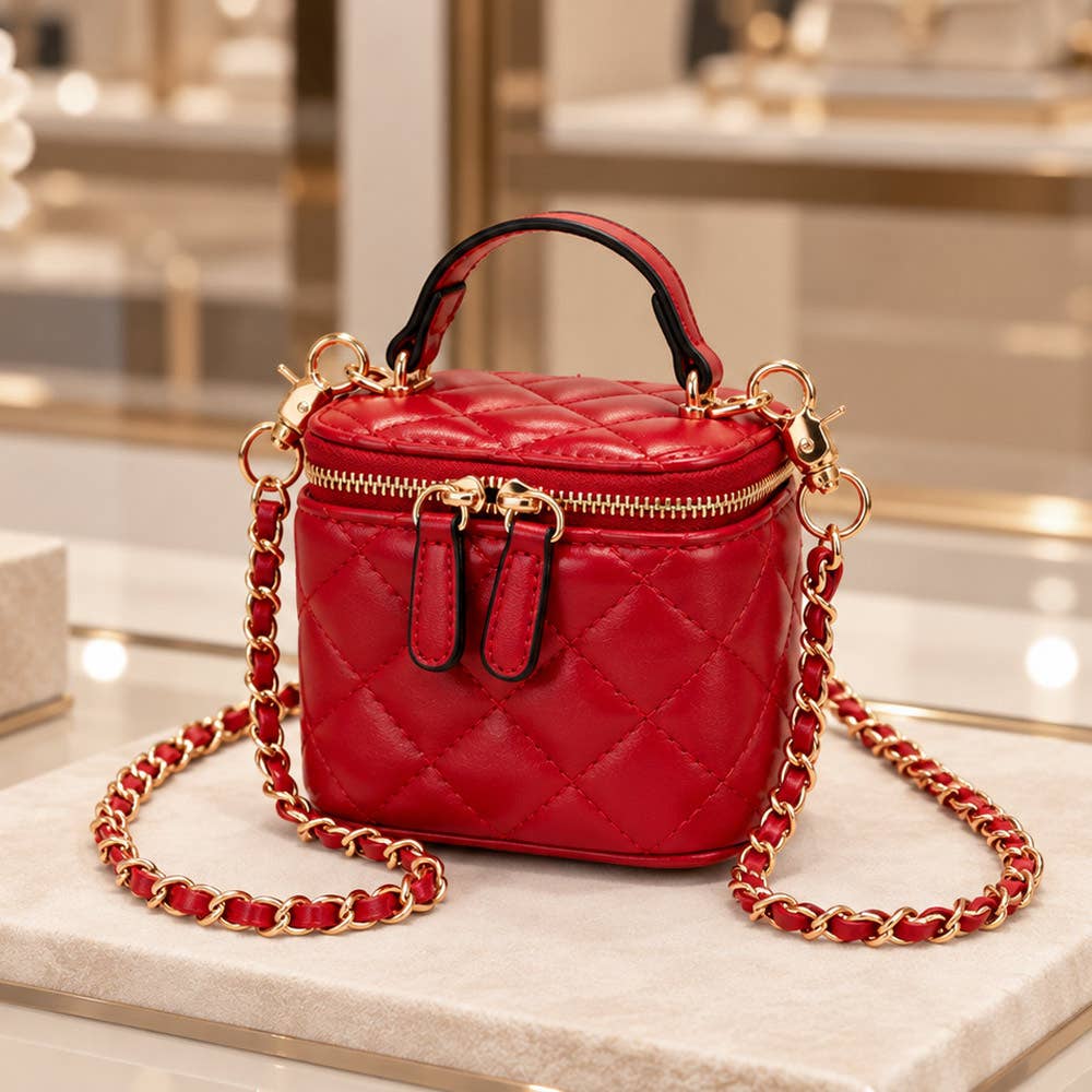 Sensibling Corp. - Faux Leather Quilted Top Handle Mini Vanity Box Crossbody Bag
