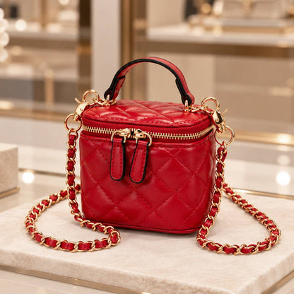 Sensibling Corp. - Faux Leather Quilted Top Handle Mini Vanity Box Crossbody Bag