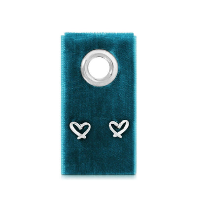 Splendid Iris Free Form Heart Studs on teal velvet gift tag with silver metal grommet