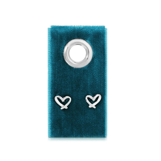 Splendid Iris Free Form Heart Studs on teal velvet gift tag with silver metal grommet