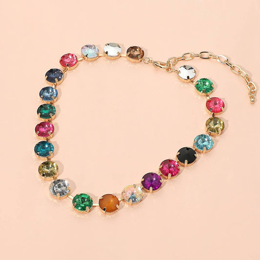 Sensibling Corp. - SECRET BOX_Chunky Faceted Round Multicolor Cushion Stone Link Necklace