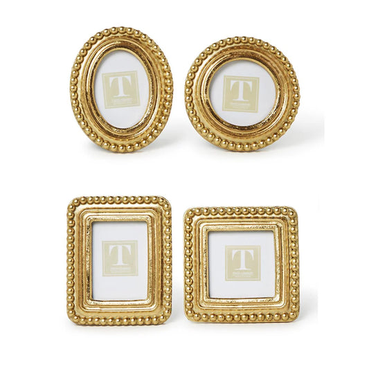 Two's Company Beaded Gold Photo Frames set of four in gold and ivory finishes, oval and rectangular shapes