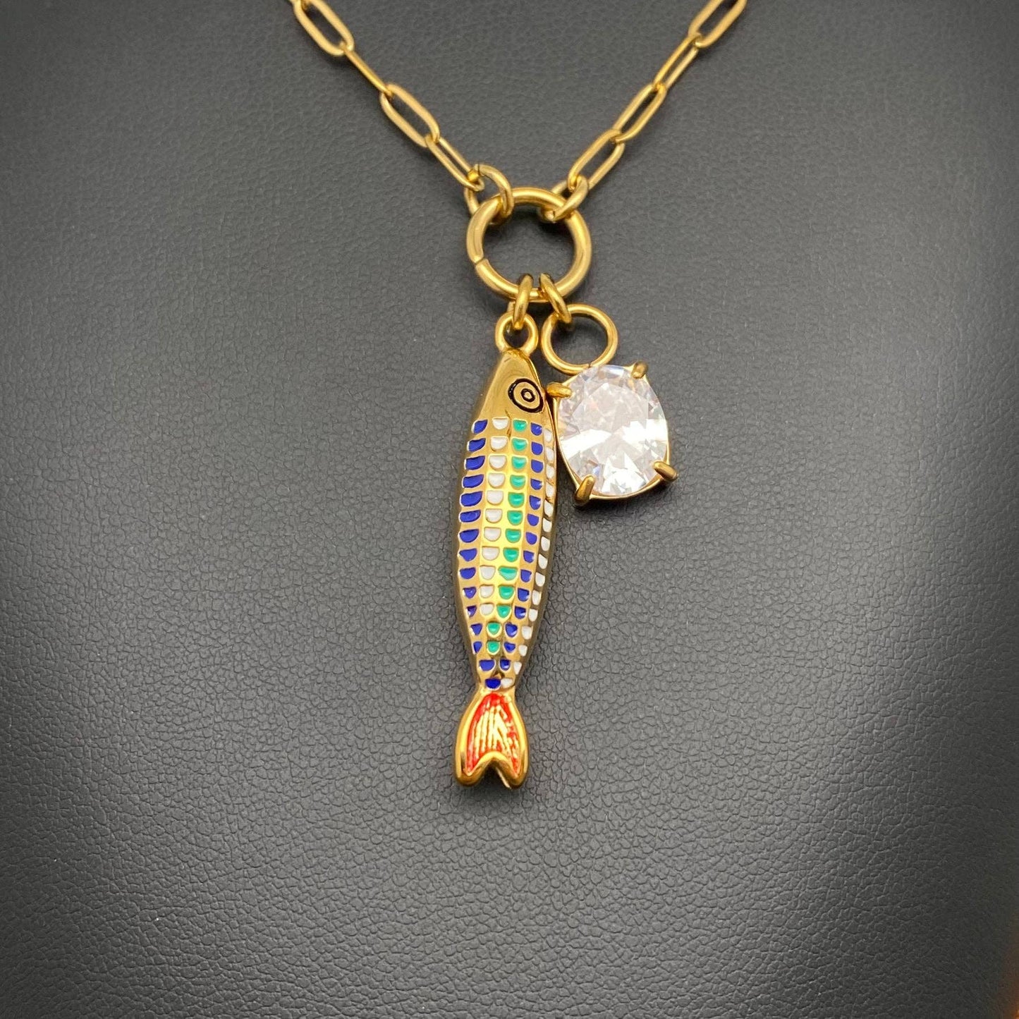 Mio Queena - Enamel Fish Charm 18K Gold Plate Necklace