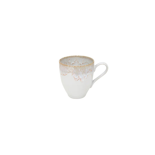 Casafina Taormina white mug with taupe splatter glaze detail at rim
