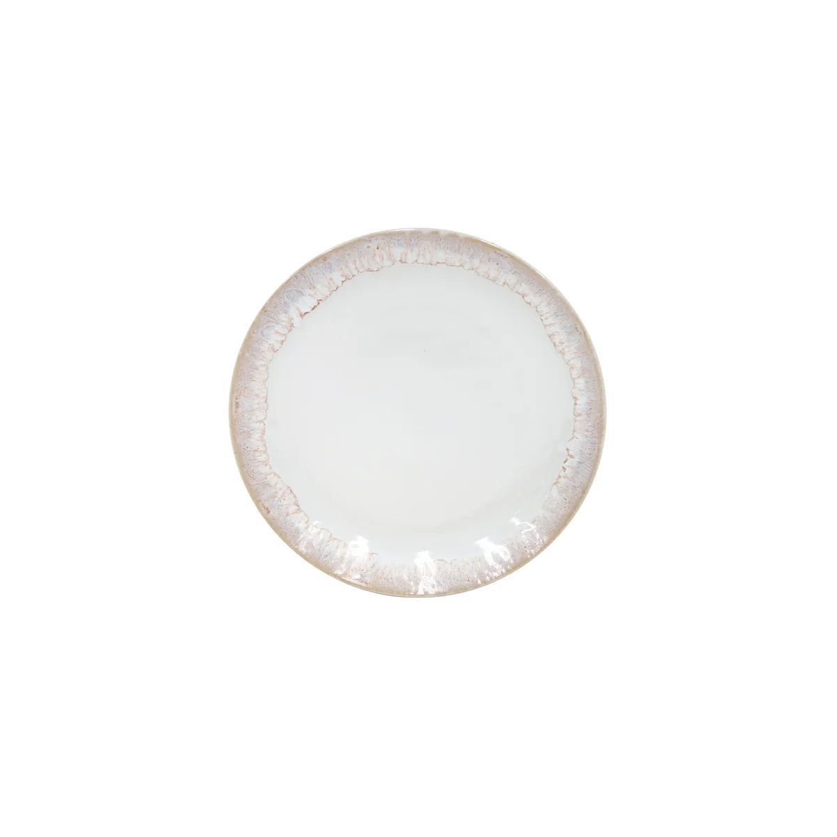 The Costa Nova “Taormina - White” Salad Plate by Costa Nova is a round, white ceramic plate featuring a textured, slightly brownish rim, shown from above against a plain white background.