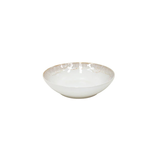 Casafina Taormina white pasta bowl with textured taupe rim detail
