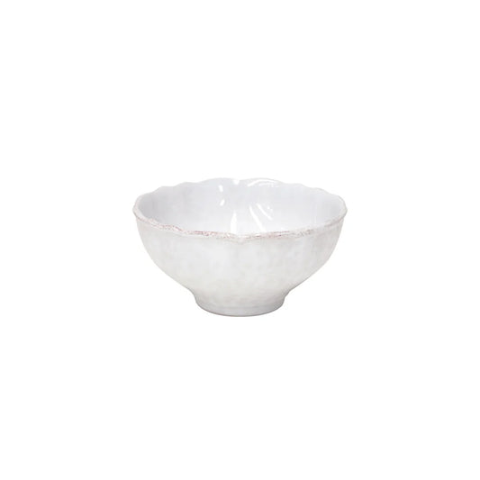 Casafina Impressions white cereal bowl with wavy rim and rustic finish detail
