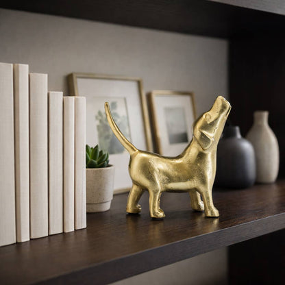 Sagebrook Home - Decorative Figurine - Gold Metal Modern Howling Dog, 7 in.