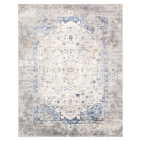 Pasargad Home Efes Oriental area rug in light gray and light blue with traditional Persian medallion and border pattern