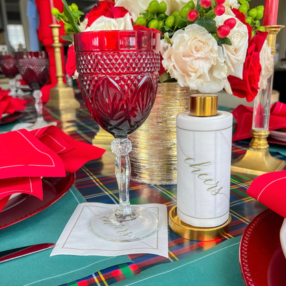 Table Theory (Formerly Toasting with Tara) - Cotton Cocktail Napkin Roll: Golden Salute (Gold "Cheers")