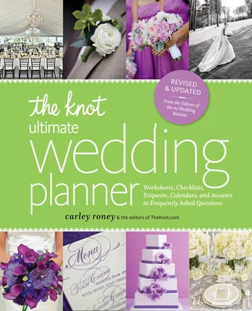 The Knot Ultimate Wedding Planner Revised Edition book cover with green background and wedding photos