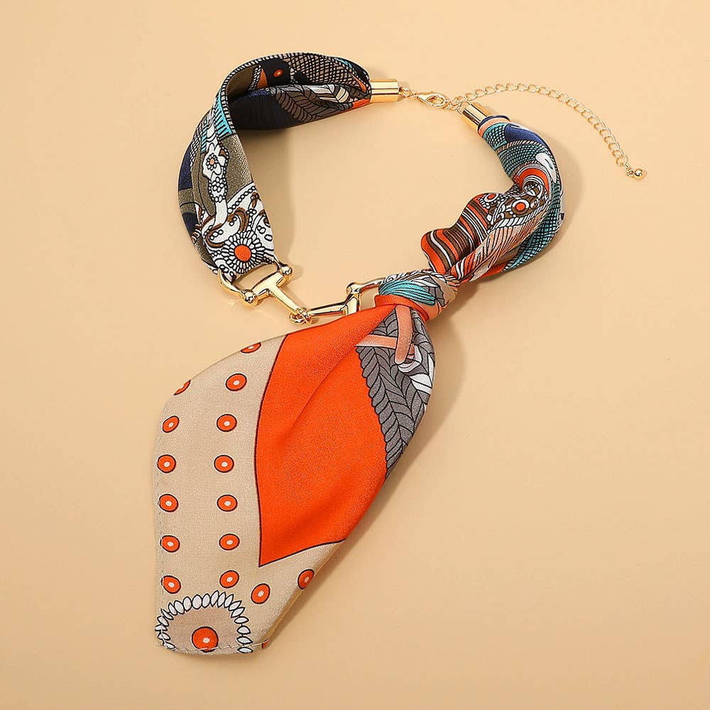 Sensibling Corp. - Metal Horsebit Accent Silky Fabric Scarf Necklace