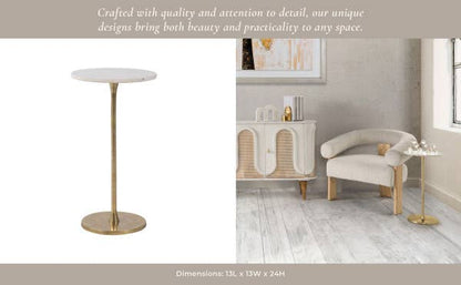 Sagebrook Home - Gold/White Marble Top End Table