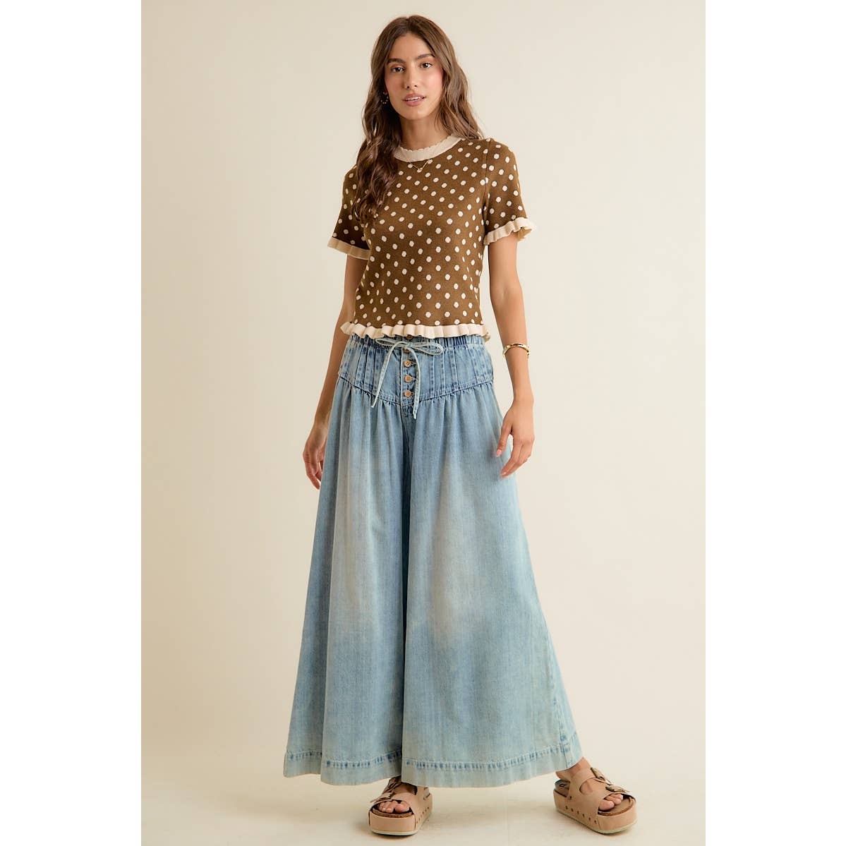 So Me - POLKA DOT RUFFLED SHORT SLEEVES SWEATER KNIT TOP