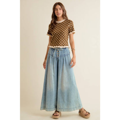 So Me - POLKA DOT RUFFLED SHORT SLEEVES SWEATER KNIT TOP