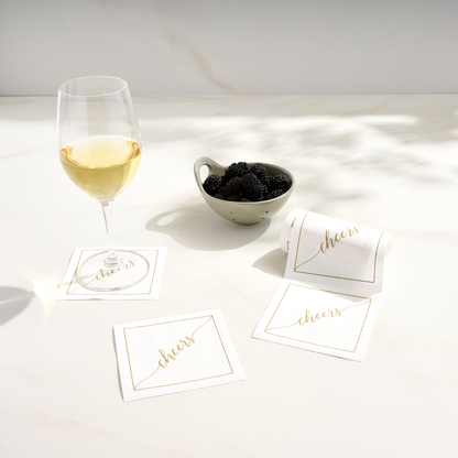 Table Theory (Formerly Toasting with Tara) - Cotton Cocktail Napkin Roll: Golden Salute (Gold "Cheers")