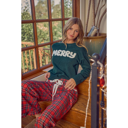 So Me - RUFFLED BOTTOM DETAIL CHRISTMAS PLAID CHECK LACE TRIM PANTS