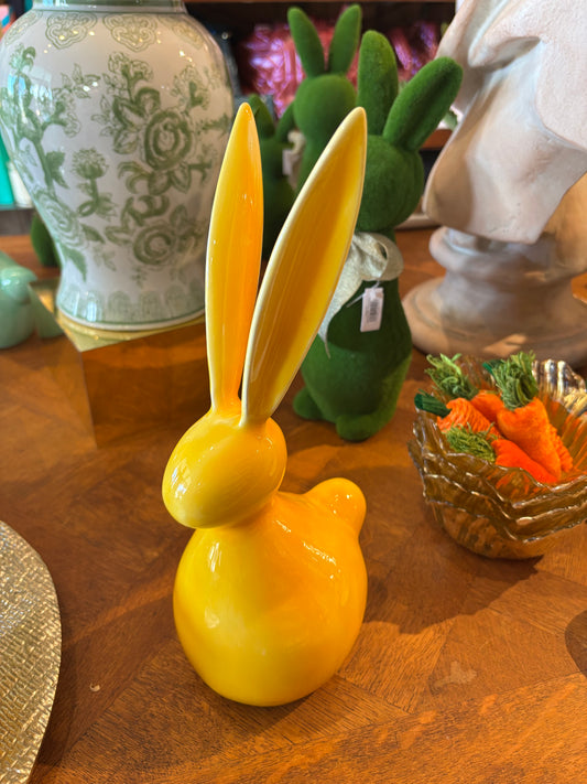 180° Colorful Bunnies decorative bunny figurine in bright yellow gloss ceramic with upright ears