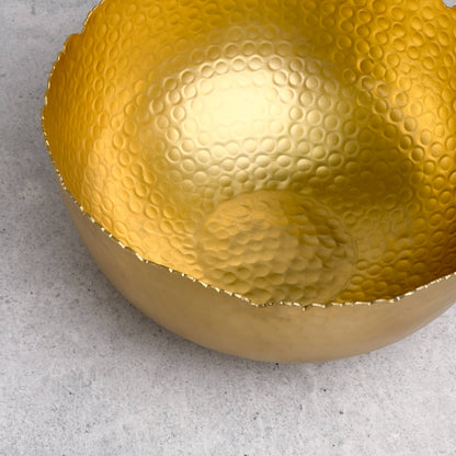 India Handicrafts Inc Large Gilded Hammered Bowl interior detail showing dimpled texture and gold finish