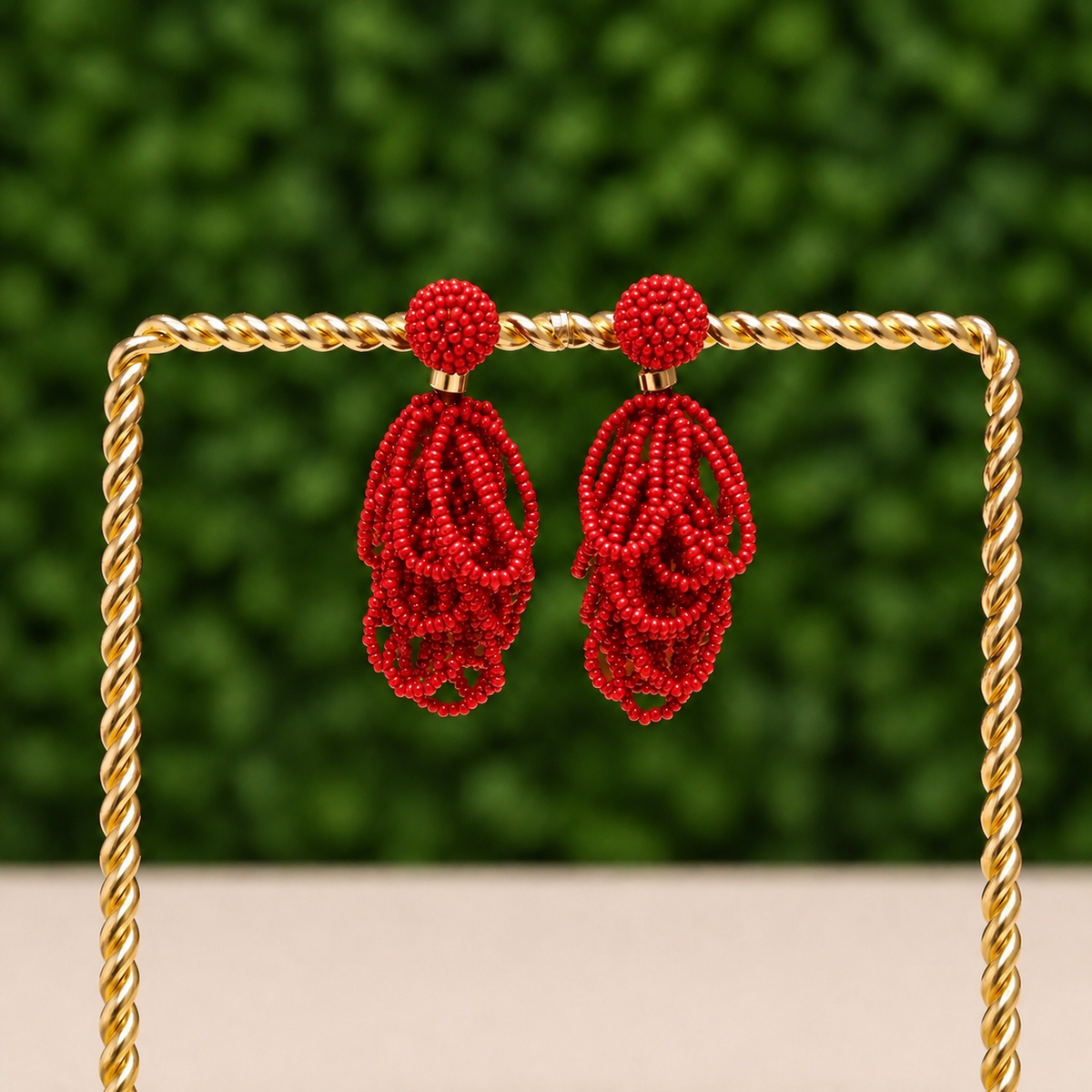 Pierce + Hide - Red Palm Beach Loop Earrings| Custom Beaded Statement Earrings