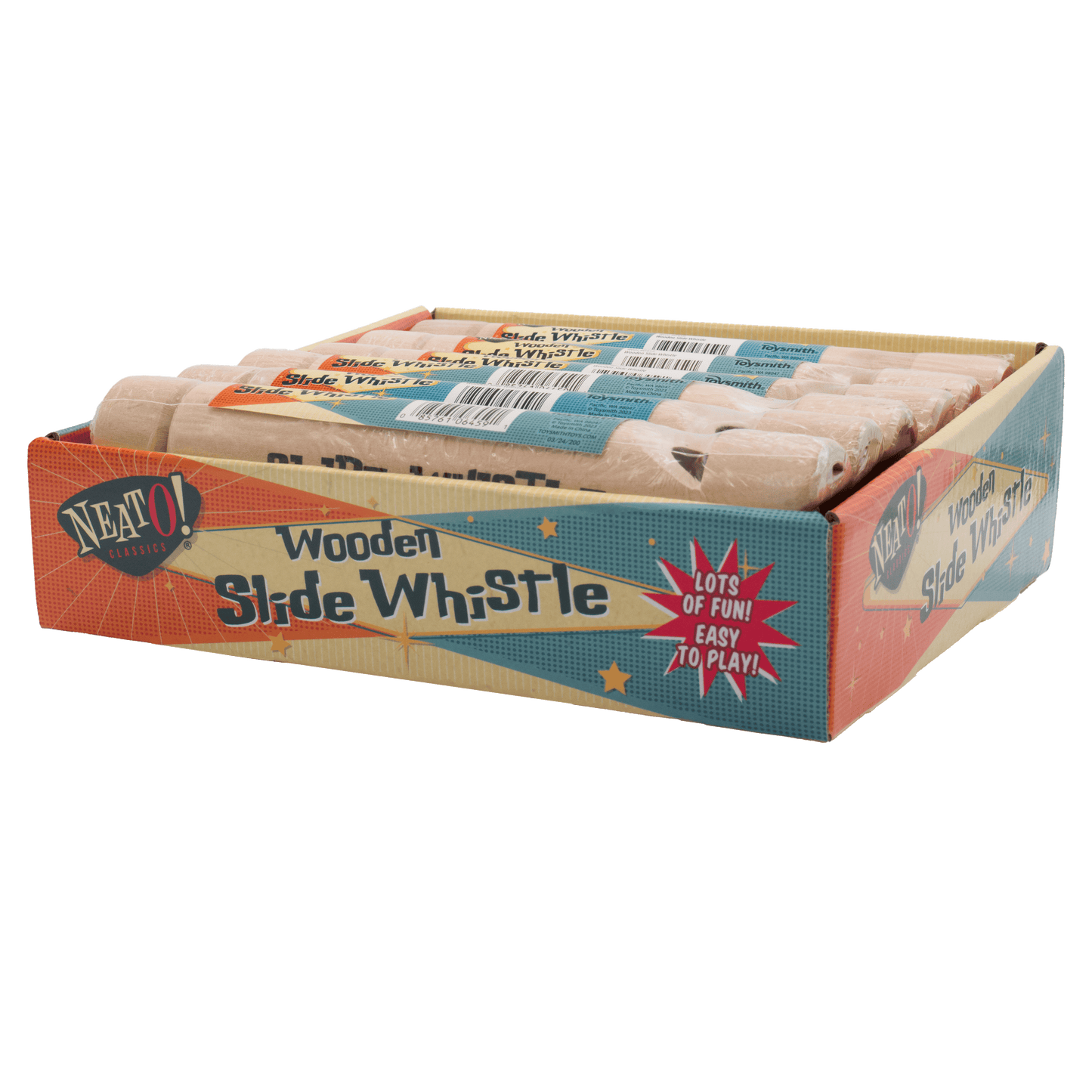 Toysmith - Neato! Wooden Slide Whistle, 6.5" Sealed Musical Toy, Retro