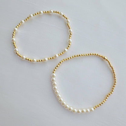 Ellison+Young - Pearls And Gold Stretch Bracelet Set Of 2
