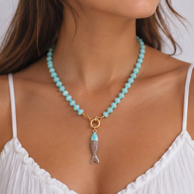 JOSSLYN by wall to wall - Stainless Steel Tarnish Free Fish Beaded Necklaces