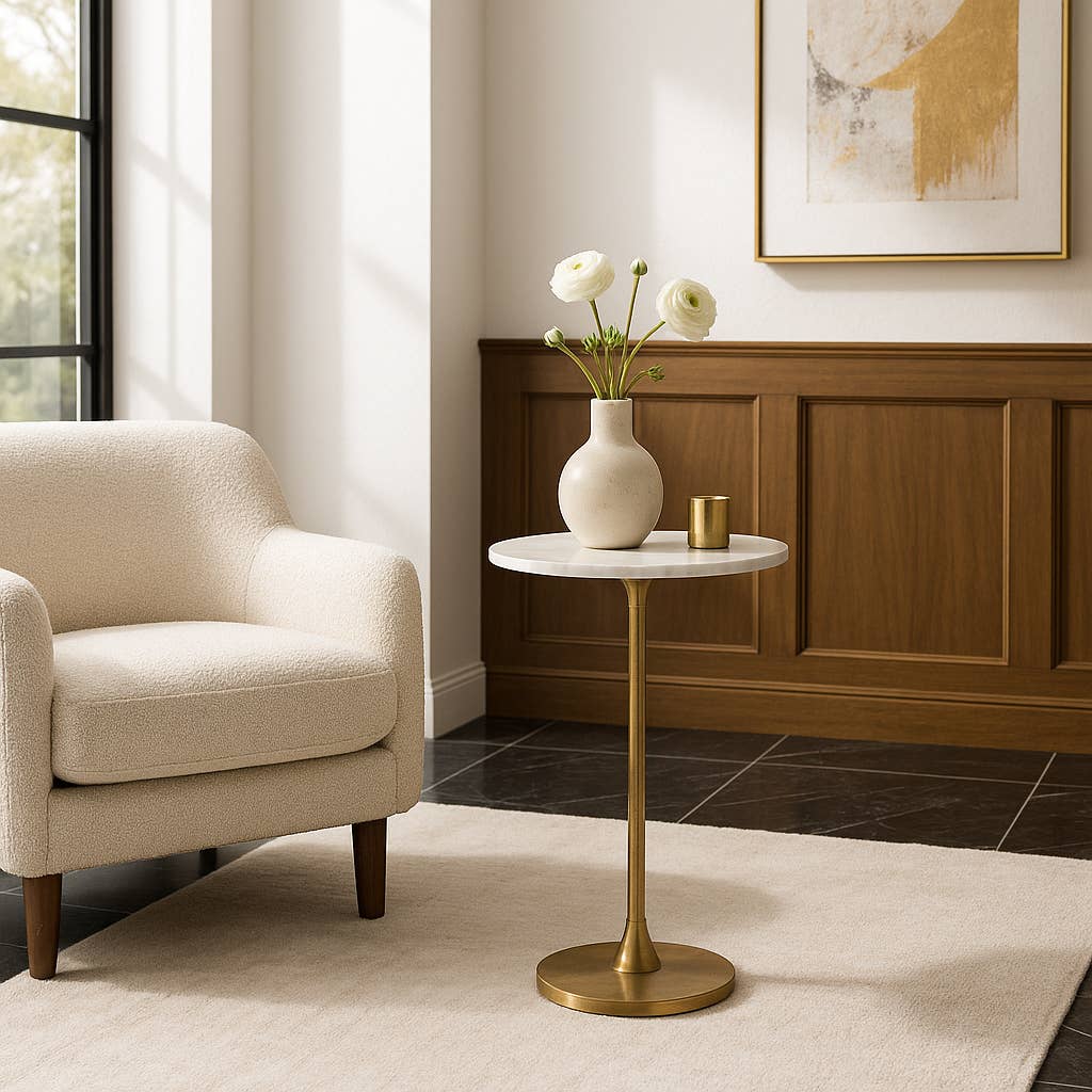Sagebrook Home - Gold/White Marble Top End Table